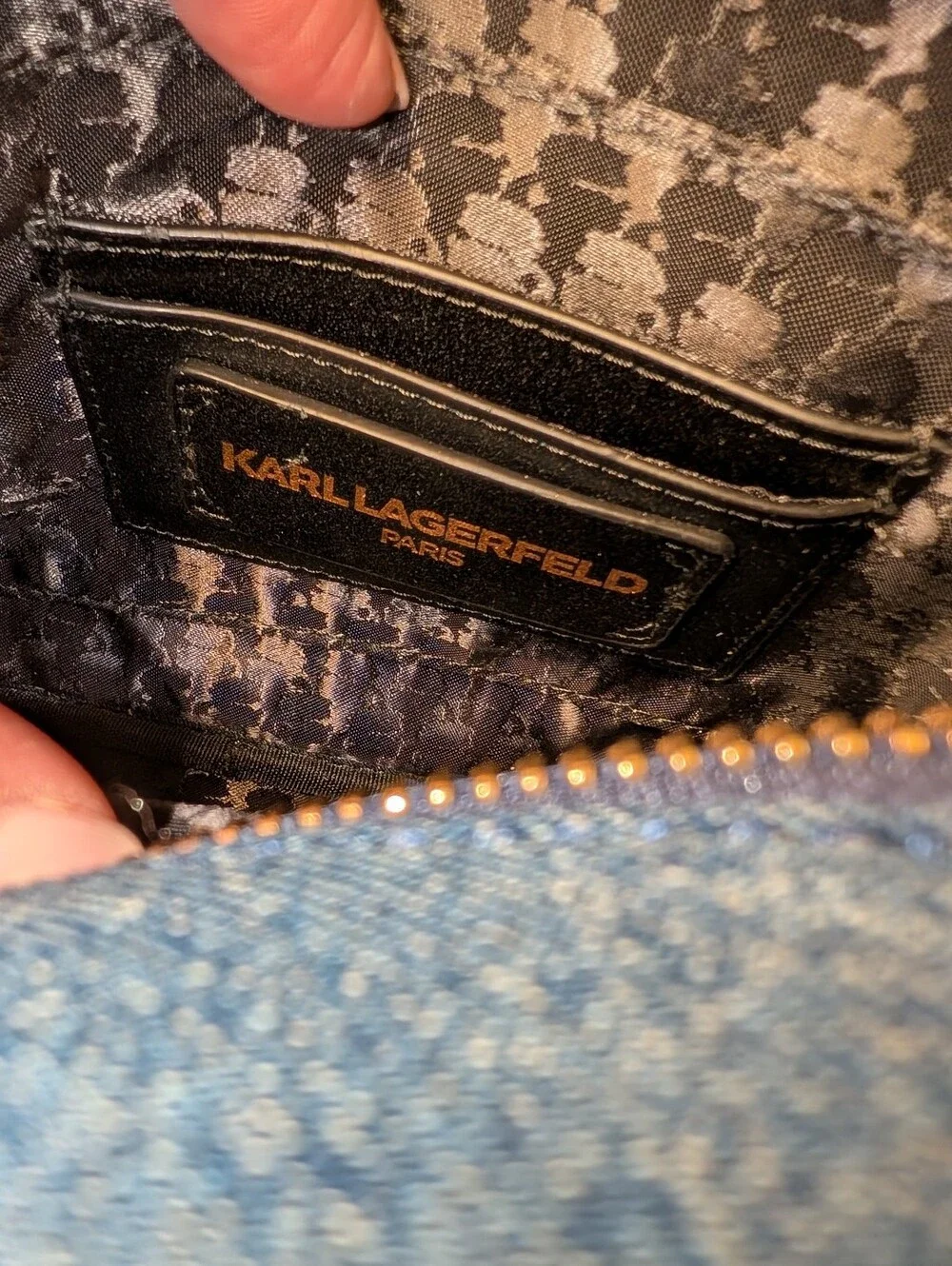 Karl Lagerfeld Denim Combo Crossbody Bag with Logo Strap NWT